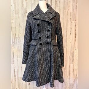 GUESS Black White Tweed Double Breasted Peacoat Small